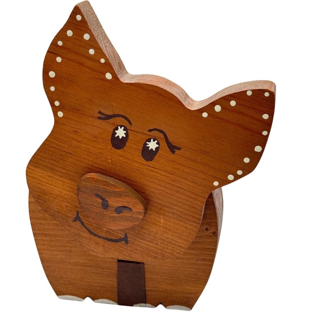 Wooden Pig Doorstop Vintage Handcrafted Handpainted Farmhouse Rustic Decor